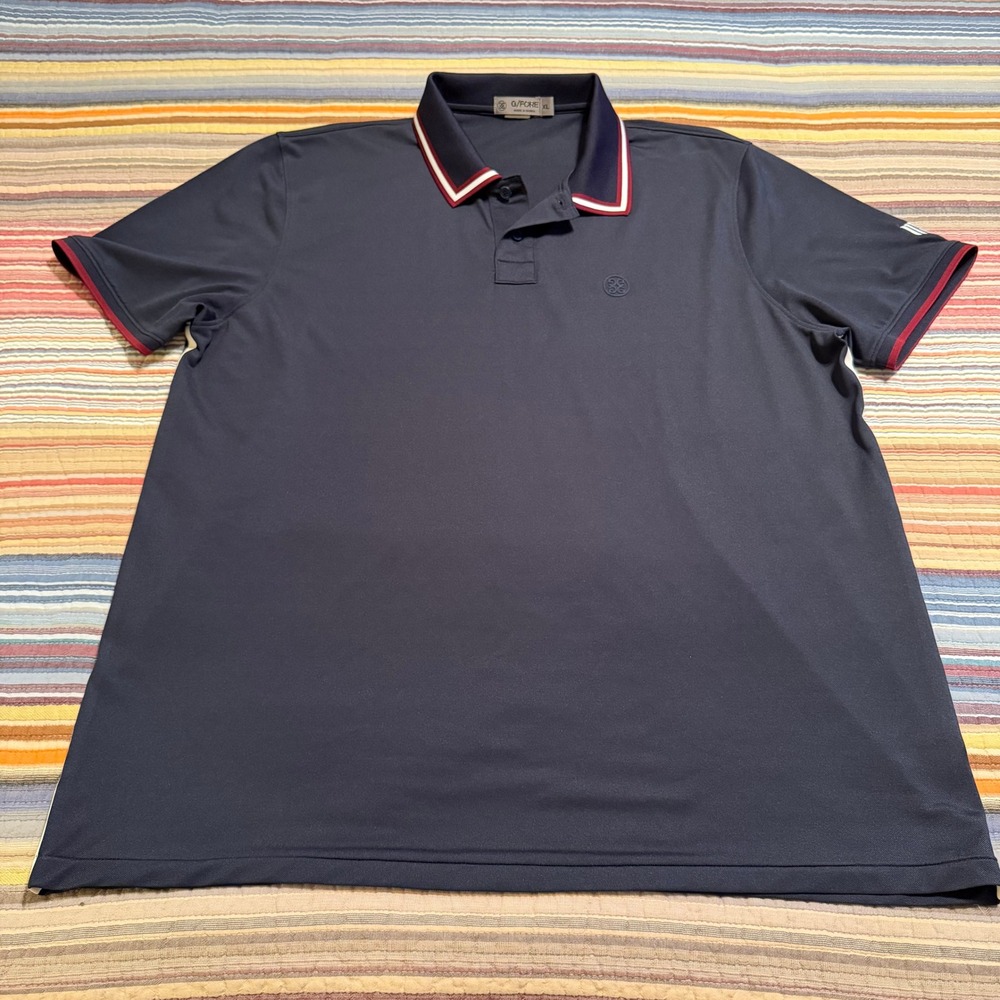 G/FORE Mens‎ XL Navy Blue Performance Golf Polo Shirt Striped Trim Side Stripe